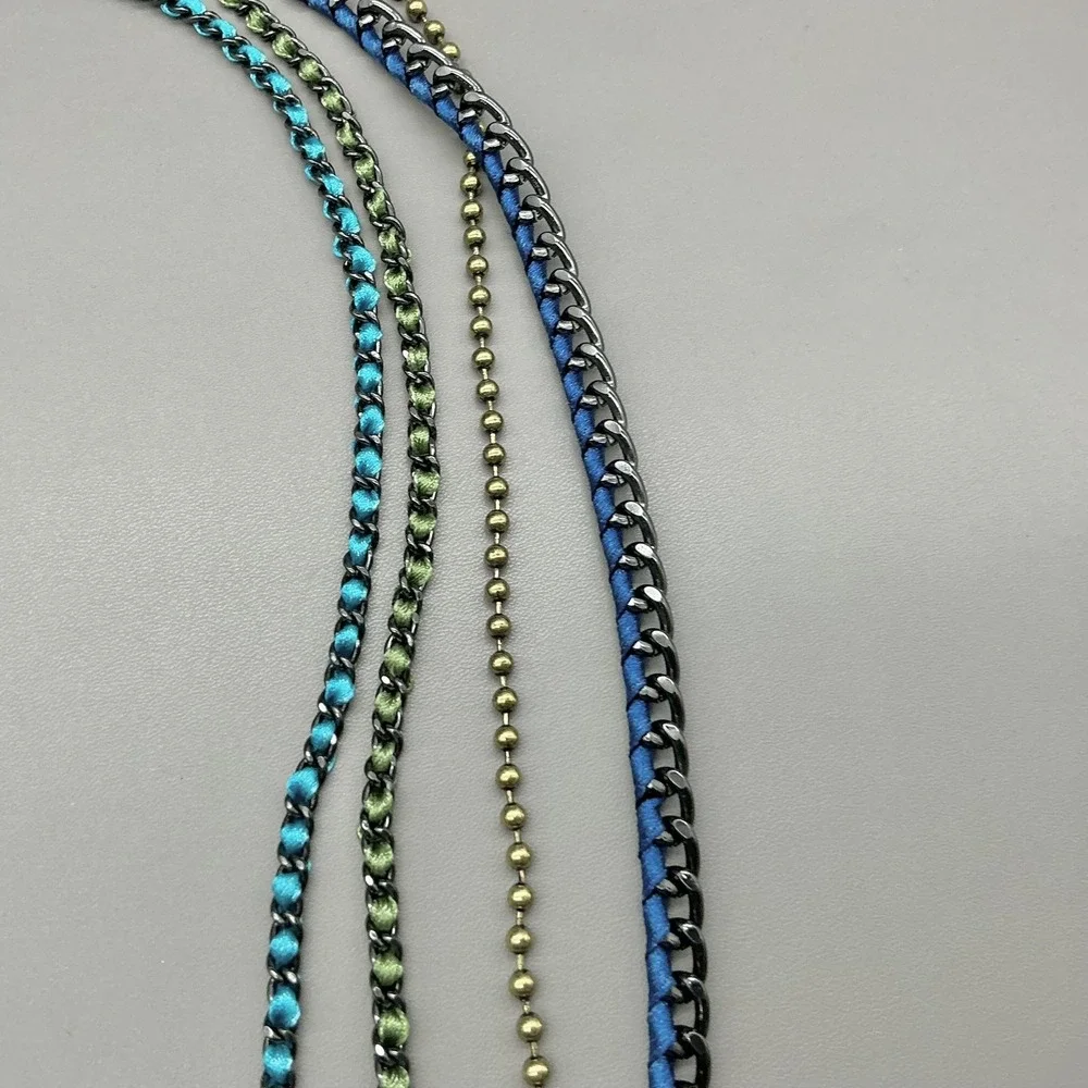 Premier Designs Necklace Multicolor Satin Chain Layered Long Boho Statement 28